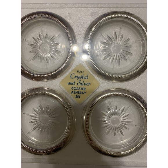 Vintage Crystal and Silver Coaster & Ashtray Set W & S Blackinton Co In Box - Picture 5 of 9